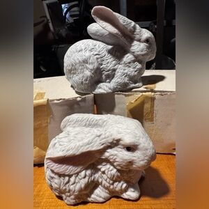 PAIR OF DEPT. 56 WHITE PORCELAIN BUNNY RABBITS FIGURINES